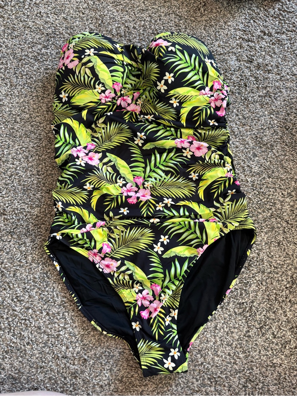 Catherine Malandrino Black Tropical Floral One-Piece Swimsuit